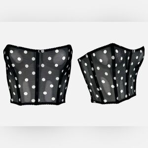 DOLCE&GABBANA Vintage 90’s Black White Polka Dot Sheer Cropped Bustier Corset S